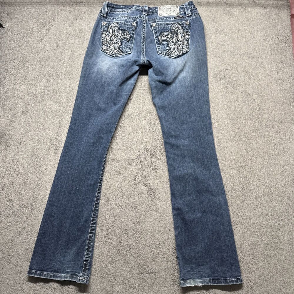 Miss Me Mid Rise Easy Boot Cut 29x33 Dark Wash Denim Embroidered #JE8205EL